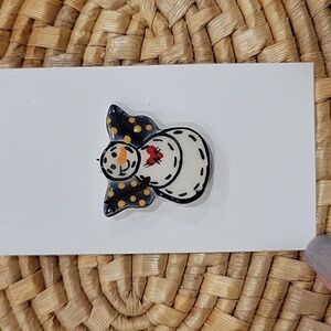 Ceramic Grandma Snowman Pin Brooch Handmade Vintage Style Christmas